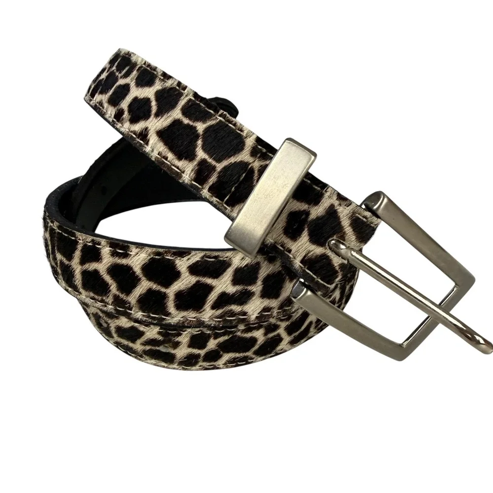 Elite Fresno California Giraffe Print Calf Hair Leather Belt Large Silver